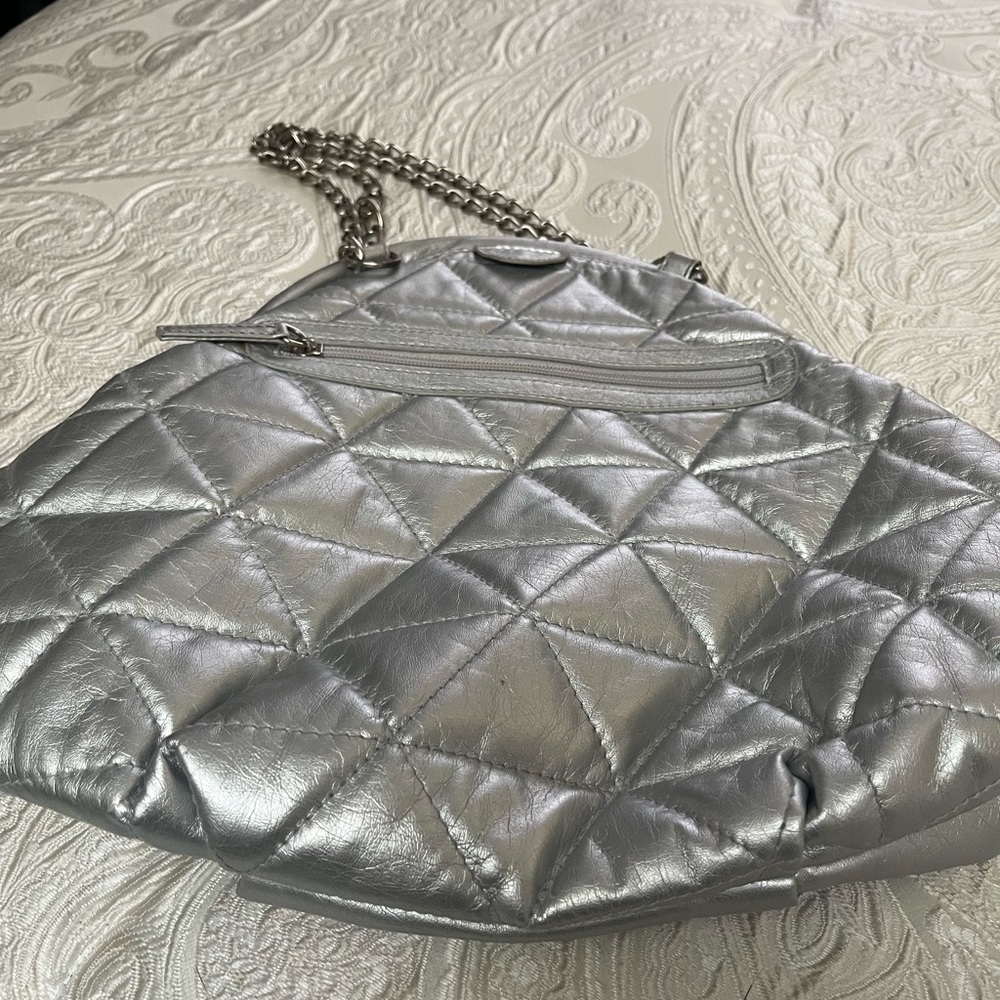 Silver Quilted Chain Shoulder Bag